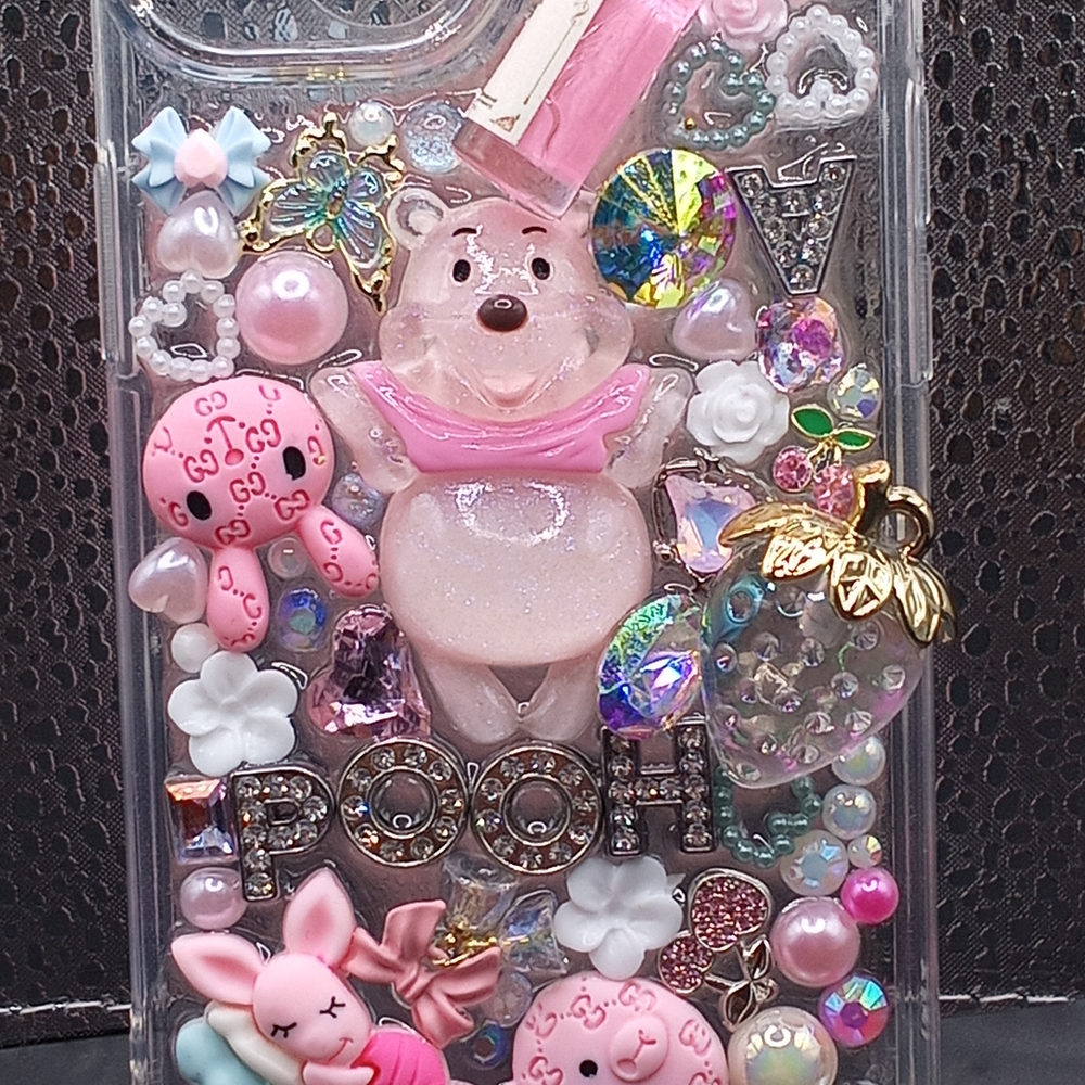 Winnie Pink and Clear Decorative Junk Phone Case Iphone 14